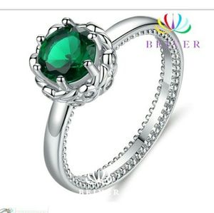 Sz 7 AAA green CZ white gold filled ring